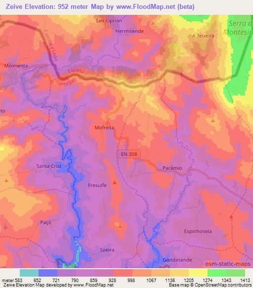 Zeive,Portugal Elevation Map