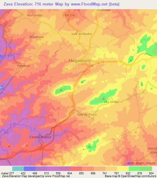 Zava,Portugal Elevation Map
