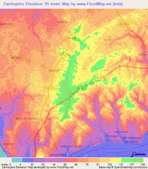 Zambujeiro,Portugal Elevation Map