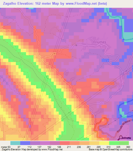 Zagalho,Portugal Elevation Map