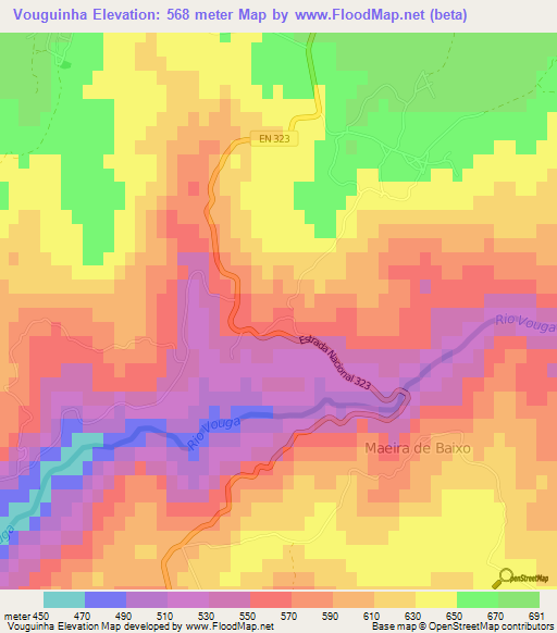 Vouguinha,Portugal Elevation Map