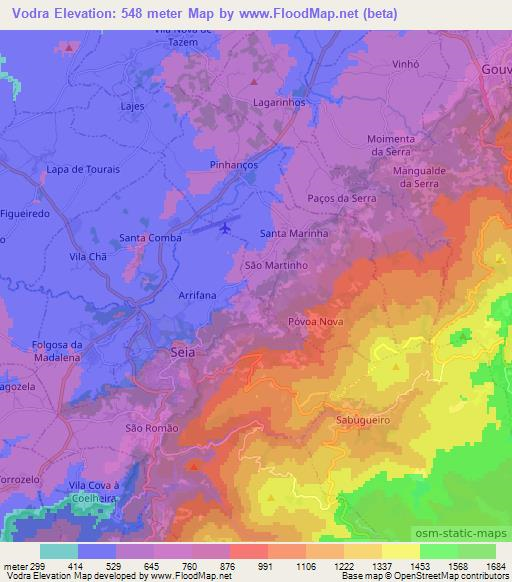 Vodra,Portugal Elevation Map