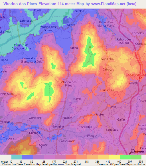 Vitorino dos Piaes,Portugal Elevation Map