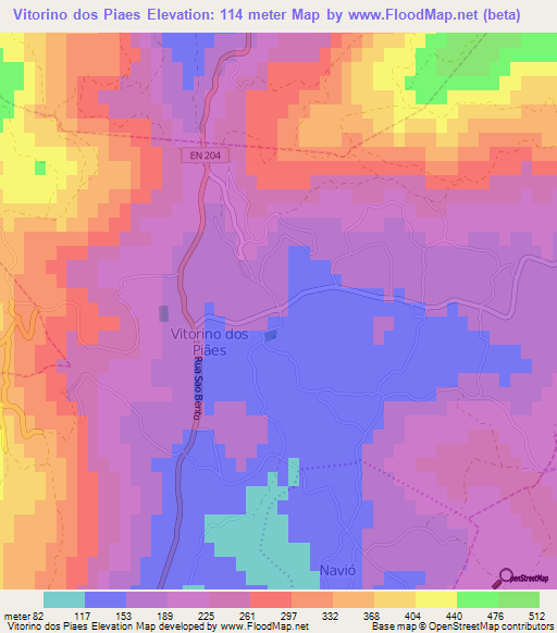Vitorino dos Piaes,Portugal Elevation Map