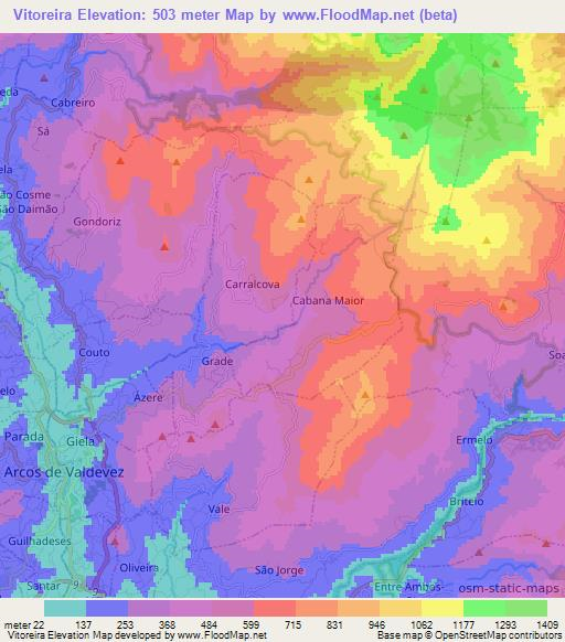 Vitoreira,Portugal Elevation Map
