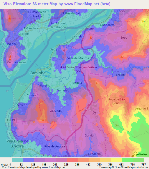 Viso,Portugal Elevation Map