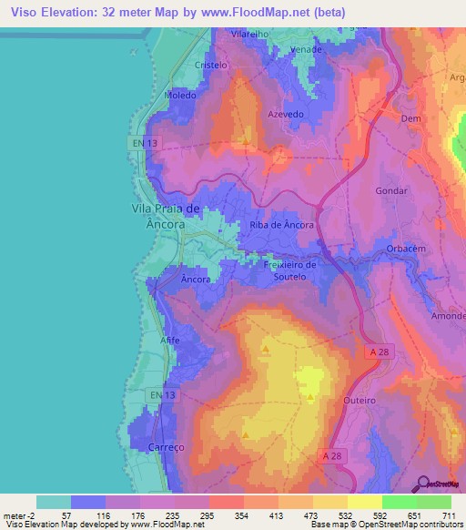 Viso,Portugal Elevation Map