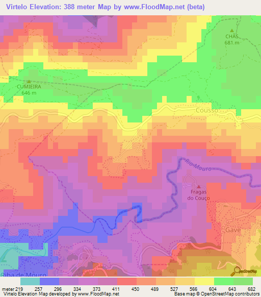 Virtelo,Portugal Elevation Map
