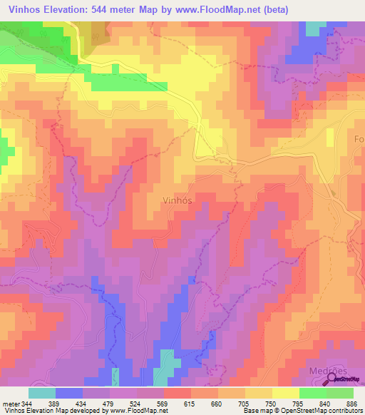 Vinhos,Portugal Elevation Map