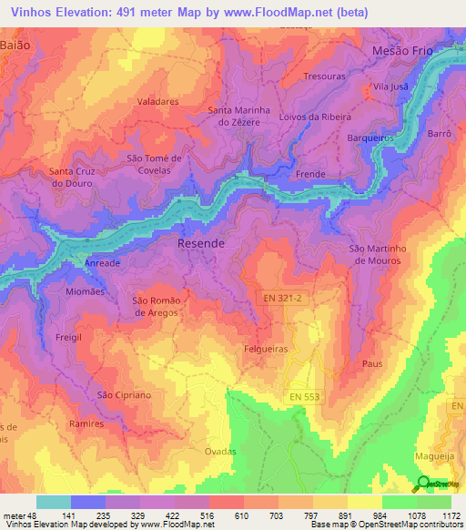 Vinhos,Portugal Elevation Map