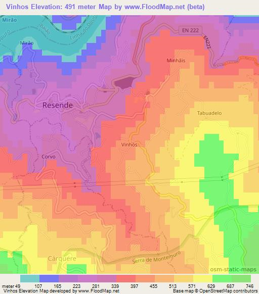 Vinhos,Portugal Elevation Map