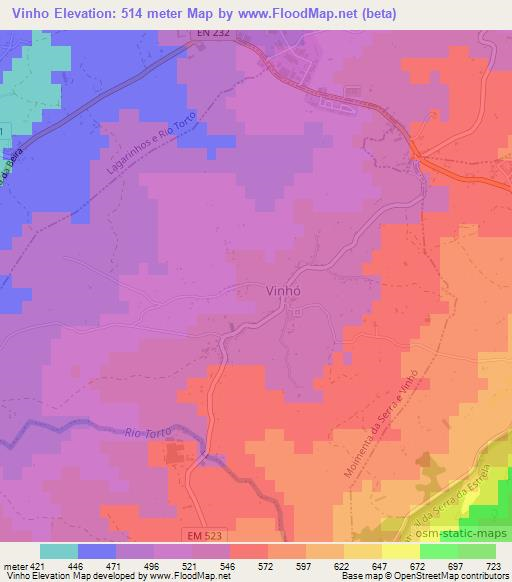 Vinho,Portugal Elevation Map