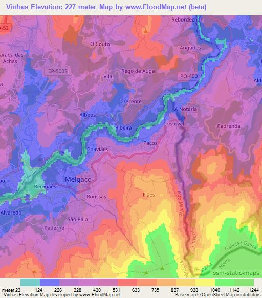 Vinhas,Portugal Elevation Map