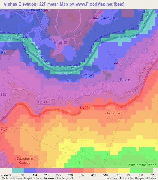 Vinhas,Portugal Elevation Map