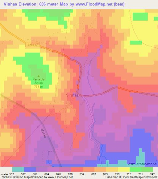 Vinhas,Portugal Elevation Map