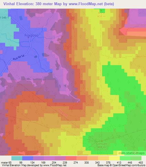 Vinhal,Portugal Elevation Map