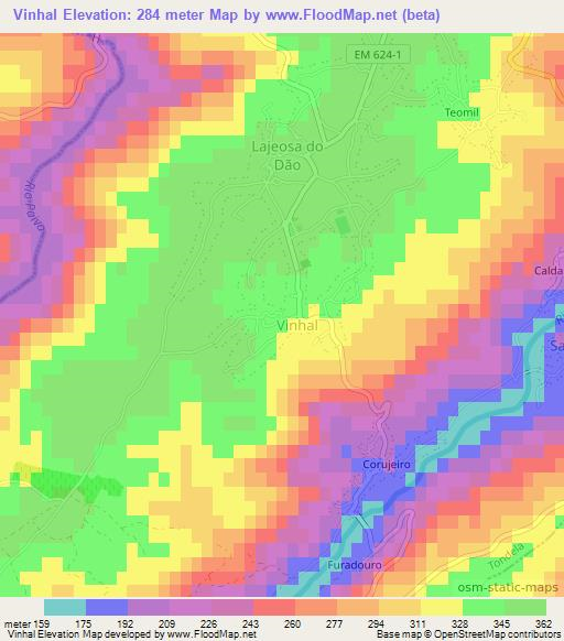 Vinhal,Portugal Elevation Map