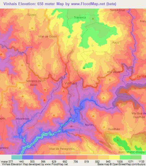 Vinhais,Portugal Elevation Map