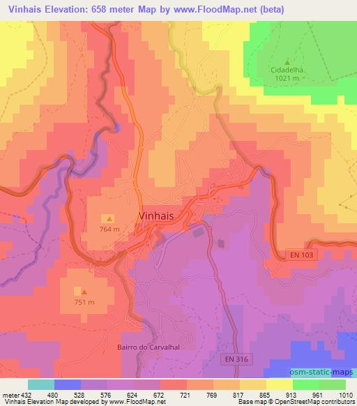 Vinhais,Portugal Elevation Map