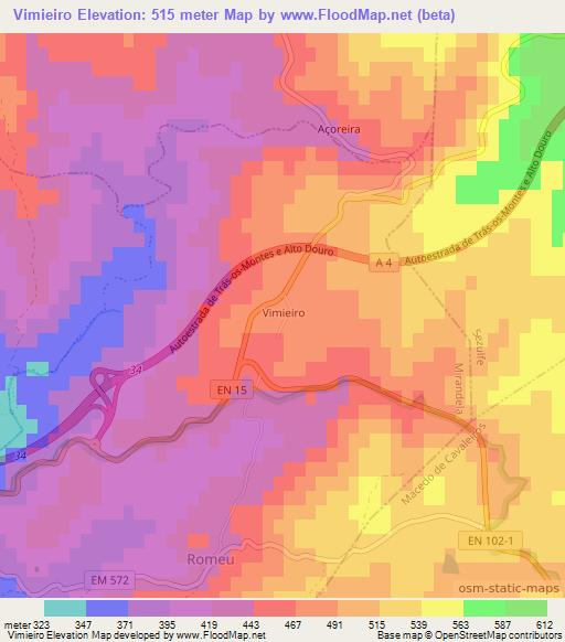 Vimieiro,Portugal Elevation Map