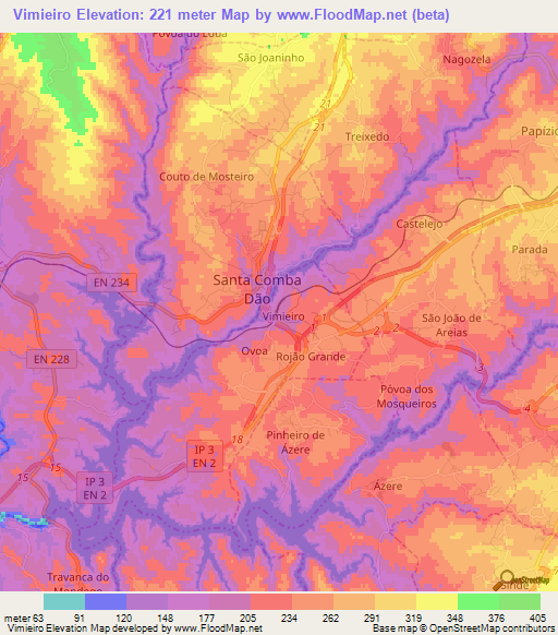 Vimieiro,Portugal Elevation Map