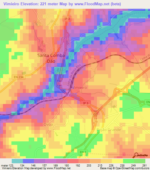 Vimieiro,Portugal Elevation Map