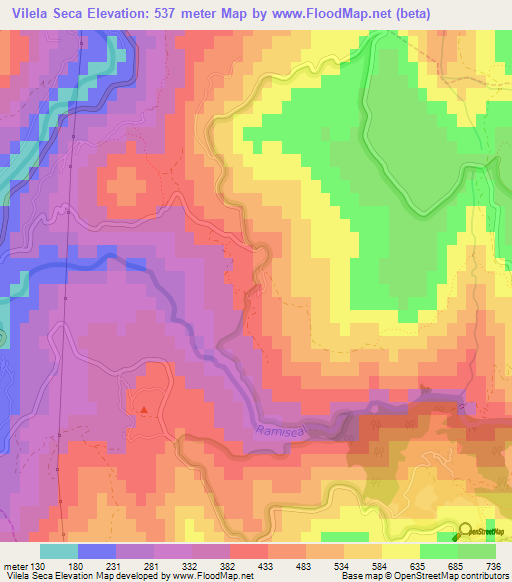 Vilela Seca,Portugal Elevation Map