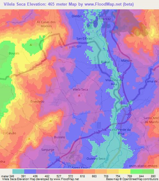Vilela Seca,Portugal Elevation Map