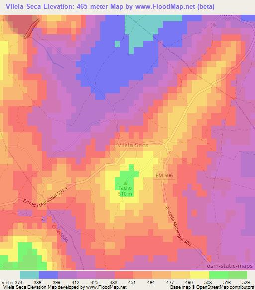 Vilela Seca,Portugal Elevation Map