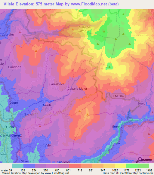 Vilela,Portugal Elevation Map