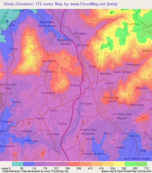 Vilela,Portugal Elevation Map