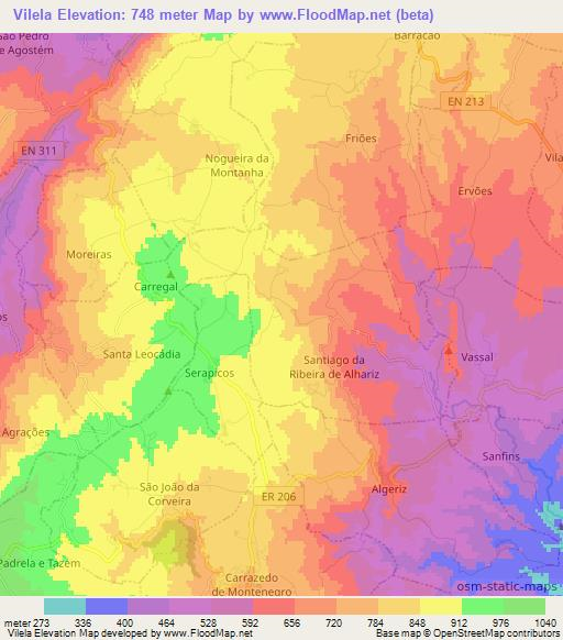 Vilela,Portugal Elevation Map