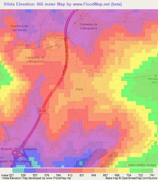 Vilela,Portugal Elevation Map