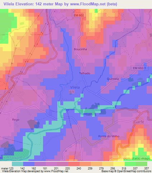 Vilela,Portugal Elevation Map
