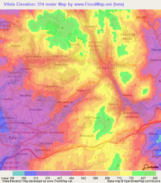 Vilela,Portugal Elevation Map