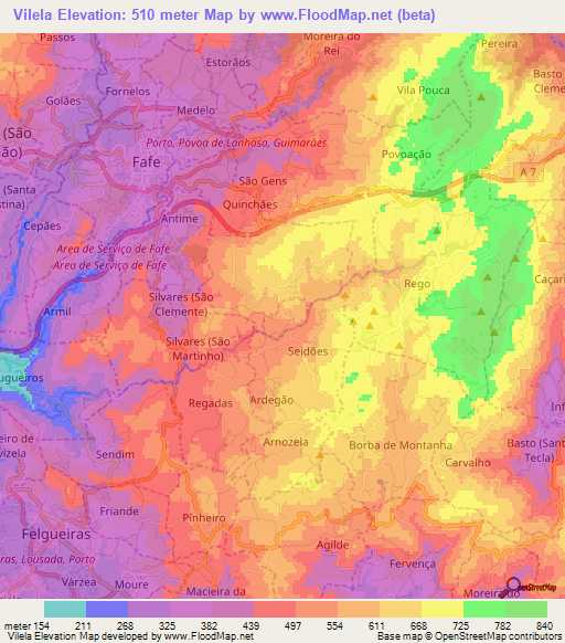 Vilela,Portugal Elevation Map