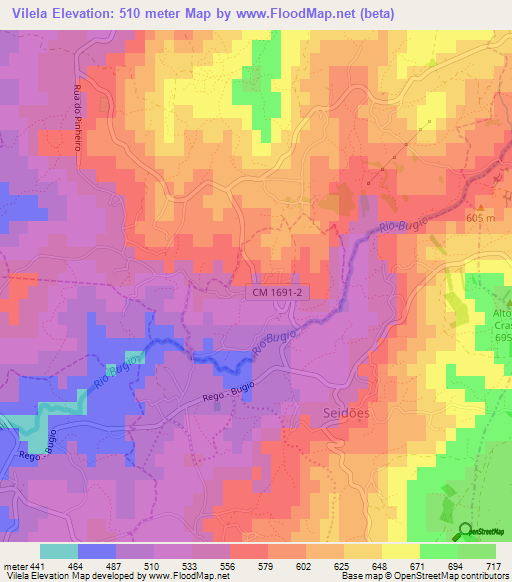 Vilela,Portugal Elevation Map