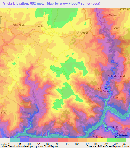 Vilela,Portugal Elevation Map