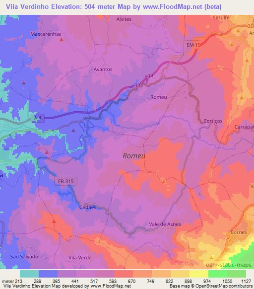 Vila Verdinho,Portugal Elevation Map