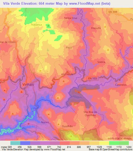 Vila Verde,Portugal Elevation Map