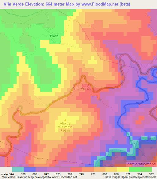 Vila Verde,Portugal Elevation Map