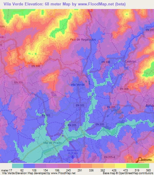 Vila Verde,Portugal Elevation Map