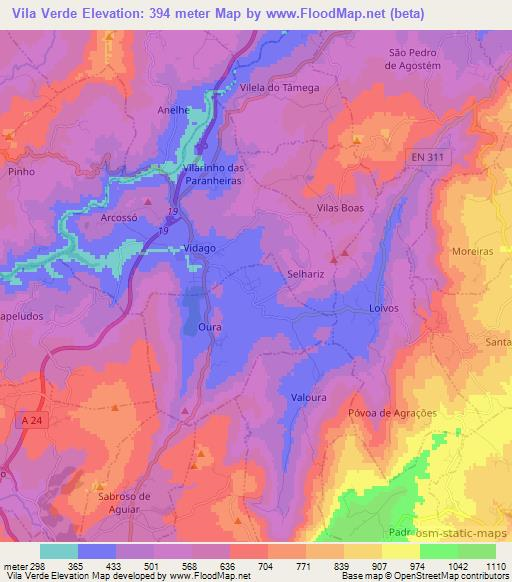 Vila Verde,Portugal Elevation Map
