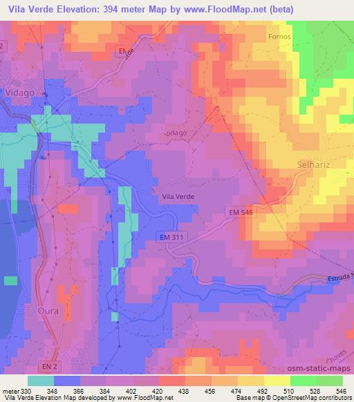 Vila Verde,Portugal Elevation Map