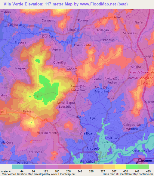 Vila Verde,Portugal Elevation Map