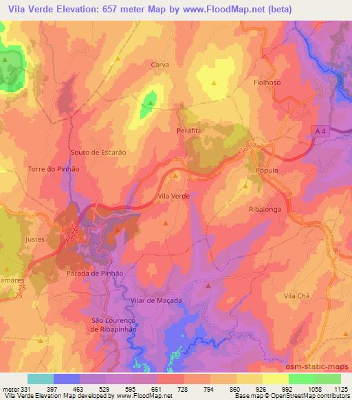 Vila Verde,Portugal Elevation Map