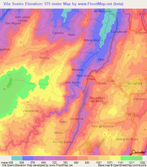 Vila Soeiro,Portugal Elevation Map
