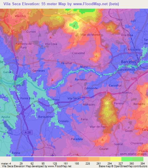 Vila Seca,Portugal Elevation Map