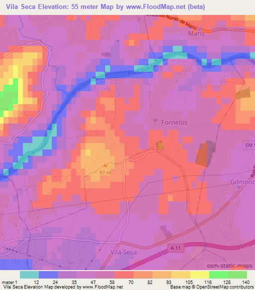 Vila Seca,Portugal Elevation Map