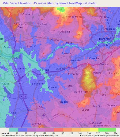 Vila Seca,Portugal Elevation Map